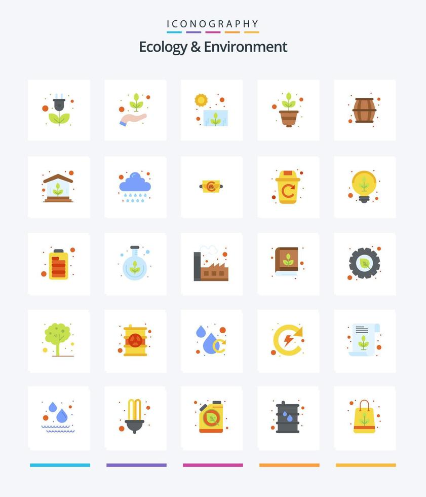 ecologia criativa e meio ambiente 25 pacote de ícones planos, como cerveja. crescimento. plantar. Ciência. natureza vetor