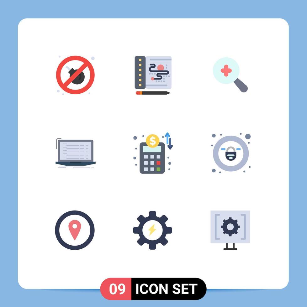 pacote de interface de usuário de 9 cores planas básicas de rede de negócios de bloqueio mais elementos de design de vetores editáveis de desenvolvedor de plano de contas