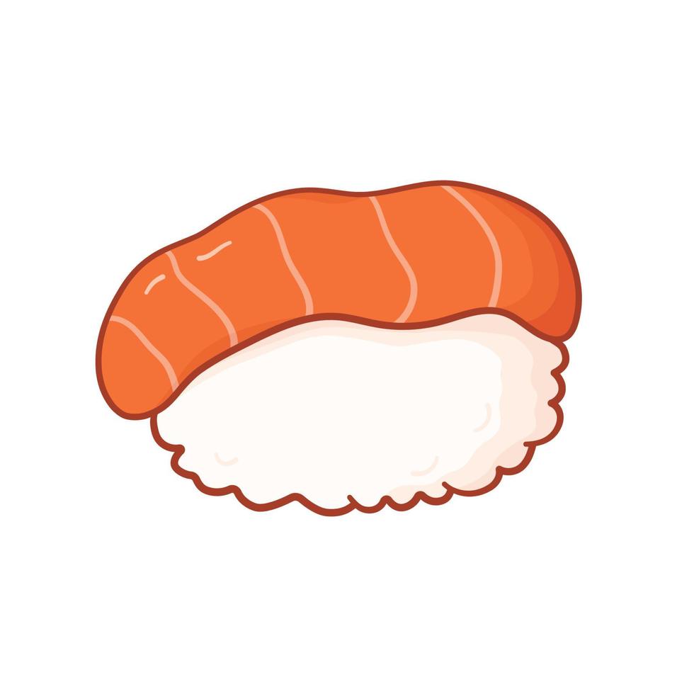 sushi com salmão em estilo cartoon. ilustração vetorial comida asiática em estilo doodle isolado no fundo branco vetor