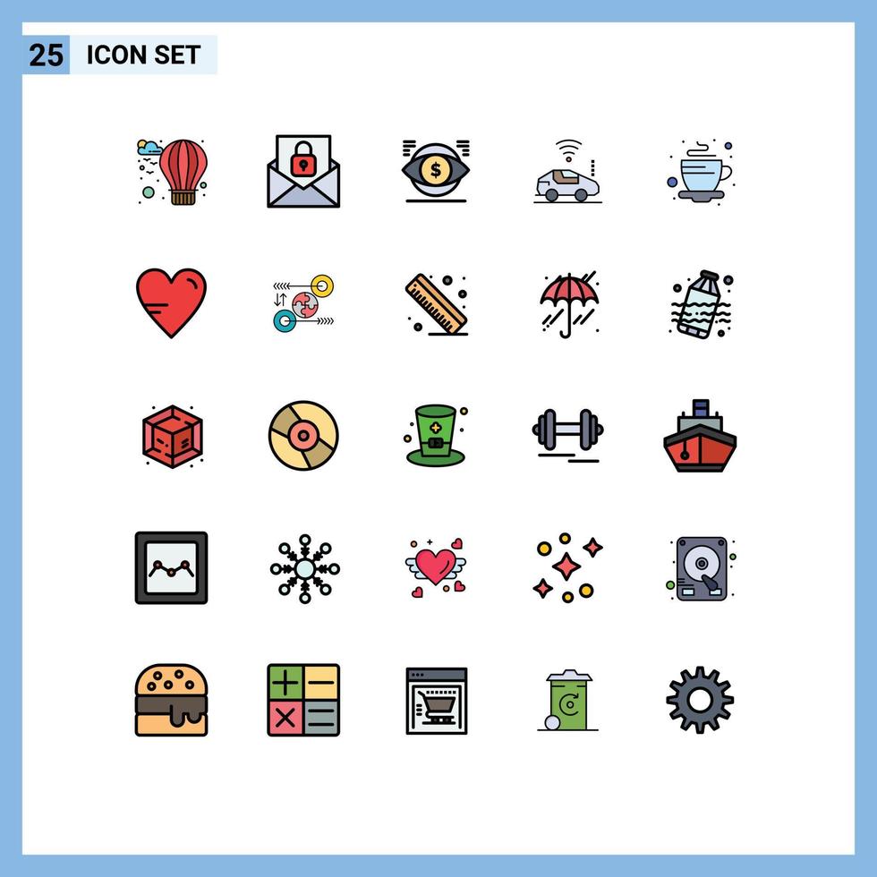 pacote de 25 sinais e símbolos modernos de cores planas de linha preenchida para mídia impressa na web, como sinal quente dólar wi-fi atou elementos de design vetorial editáveis vetor
