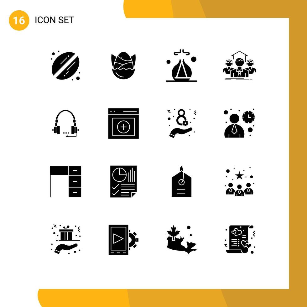pacote de interface do usuário de 16 glifos sólidos básicos de elementos de design de vetores editáveis de grupo de incenso de reunião de chamada