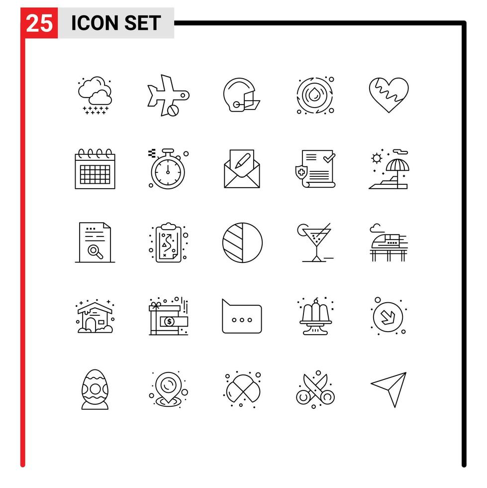 conjunto moderno de 25 linhas e símbolos, como elementos de design de vetores editáveis de proteção de primavera americana de coração