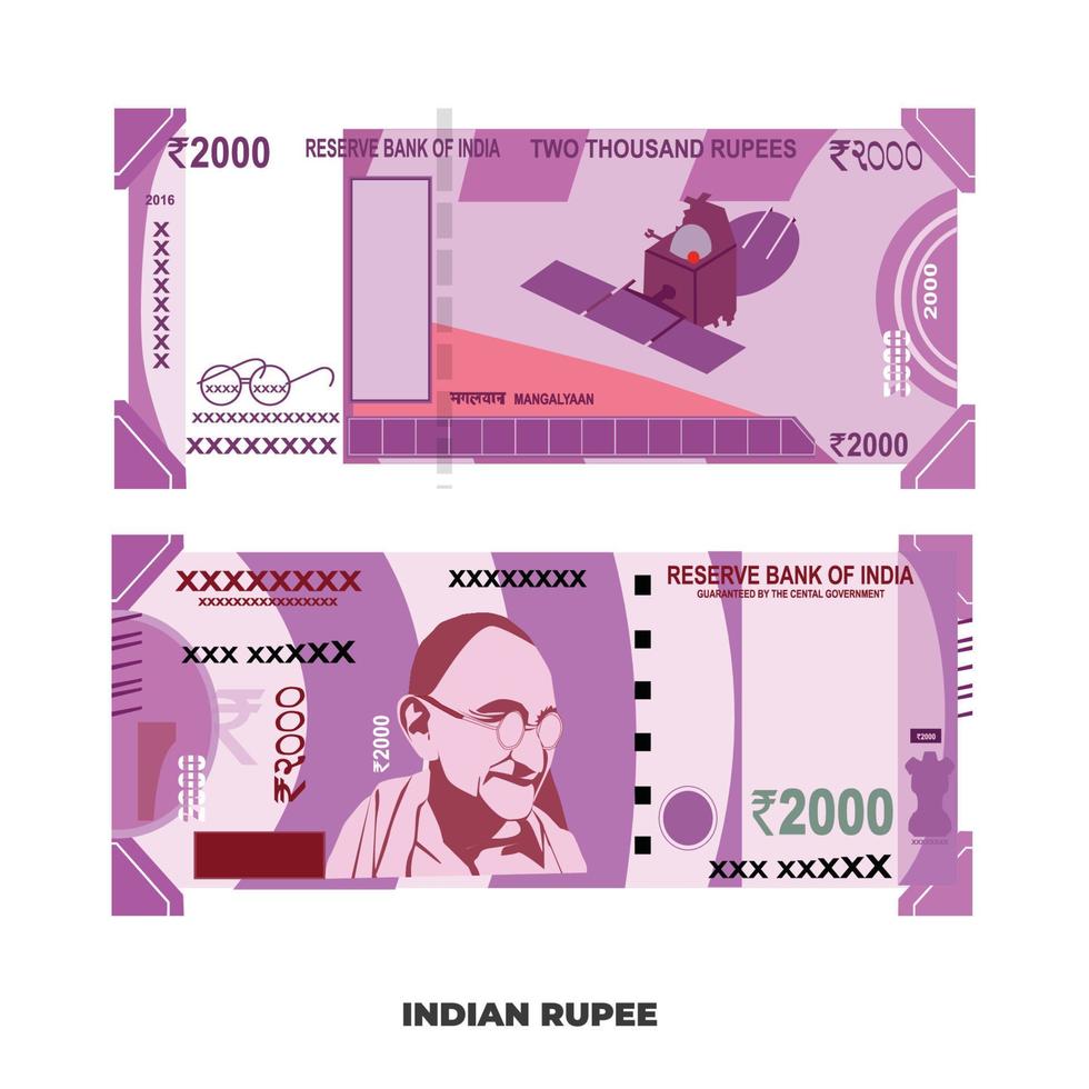 ilustração em vetor de nota de rupia indiana isolada em fundo branco, eps escalável e editável