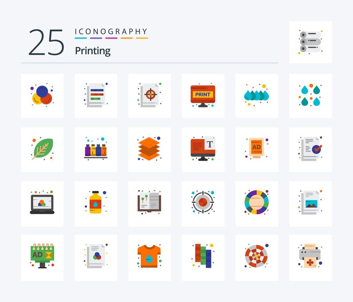 impressão de pacote de ícones de 25 cores planas, incluindo página de tela. papel. circular. doc. Arquivo vetor