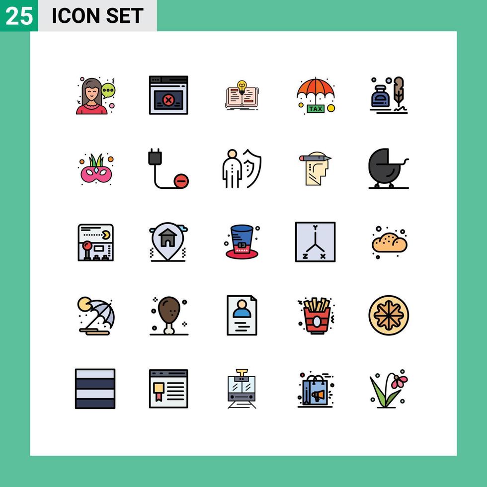 conjunto moderno de pictograma de 25 cores planas de linha preenchida de proteção de ideia de tinta de pele a pagar elementos de design de vetor editável