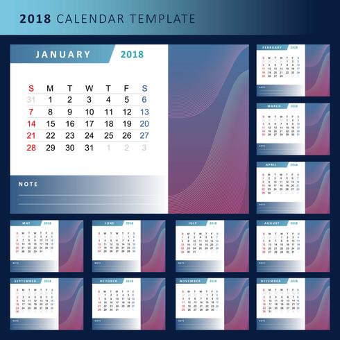 Calendário de calendário de impressão 2018 vetor