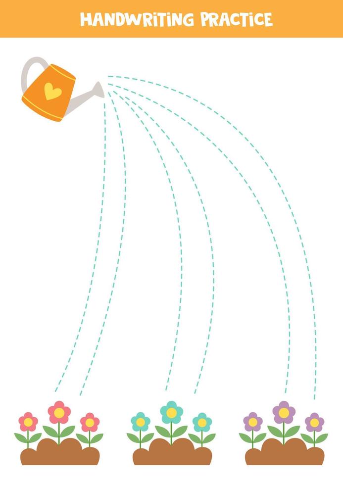 linhas de rastreamento para crianças. regador e vasos de flores. vetor