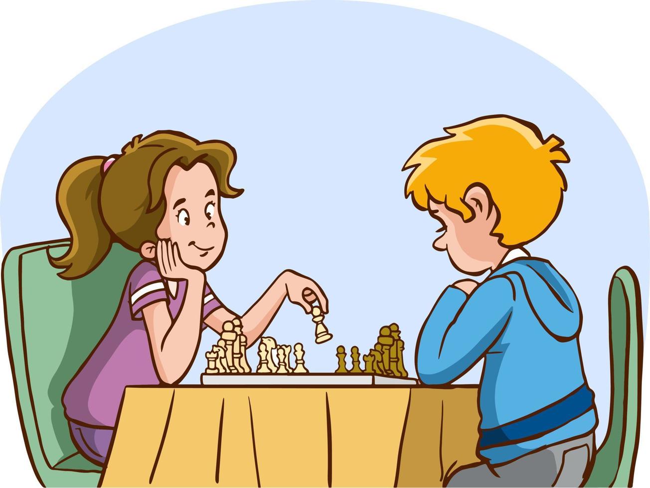 crianças jogando vetor de desenhos animados de xadrez