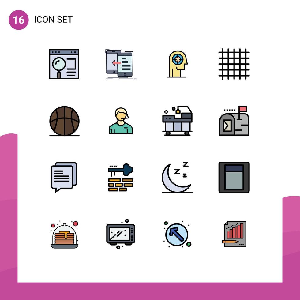 grupo de símbolos de ícone universal de 16 linhas preenchidas de cores planas modernas de gerenciamento de grade de linha foco humano elementos de design de vetores criativos editáveis