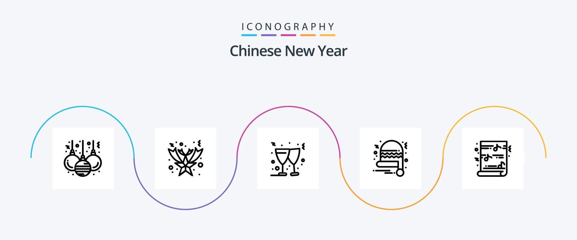 pacote de ícones da linha 5 do ano novo chinês, incluindo . religião. vinho. música. Natal vetor