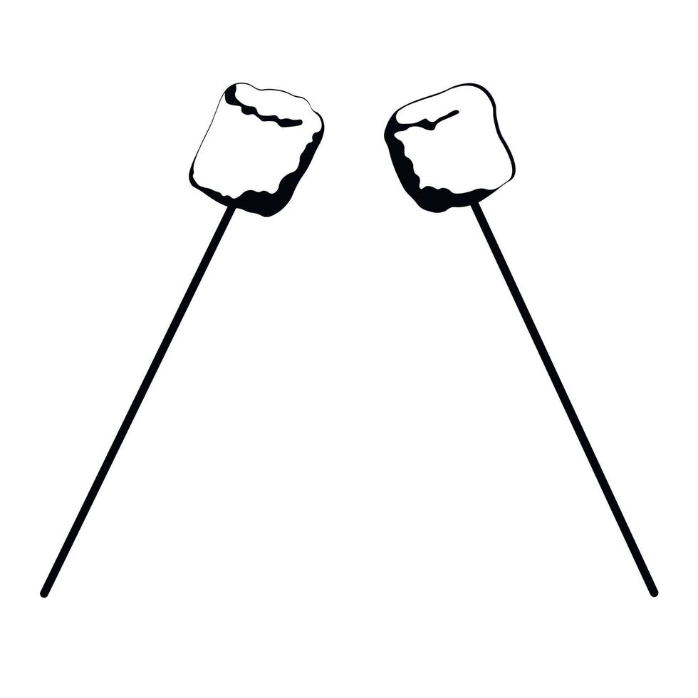 marshmallows na ilustração em vetor estoque ramos. doces. Isolado em um fundo branco. silhueta negra monocromática