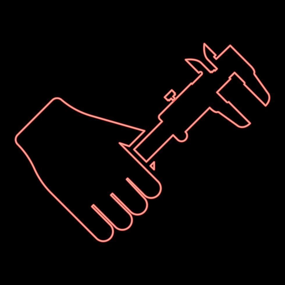 paquímetro de neon na mão paquímetro no braço dispositivo de medição medida use cor vermelha ilustração vetorial imagem estilo plano vetor