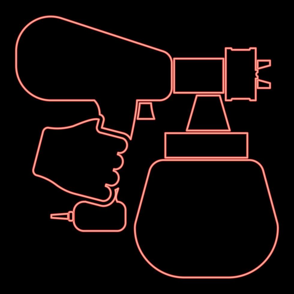 pistola de spray neon segurando na mão pulverizador usando ferramenta de uso de braço atomizador pulverizador cor vermelha ilustração vetorial imagem estilo plano vetor