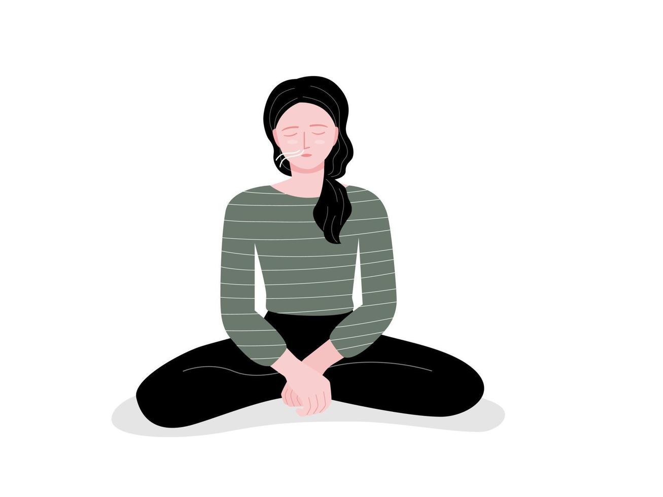 isolado de uma mulher sentada no chão e respire fundo na ilustração vetorial em estilo simples. vetor