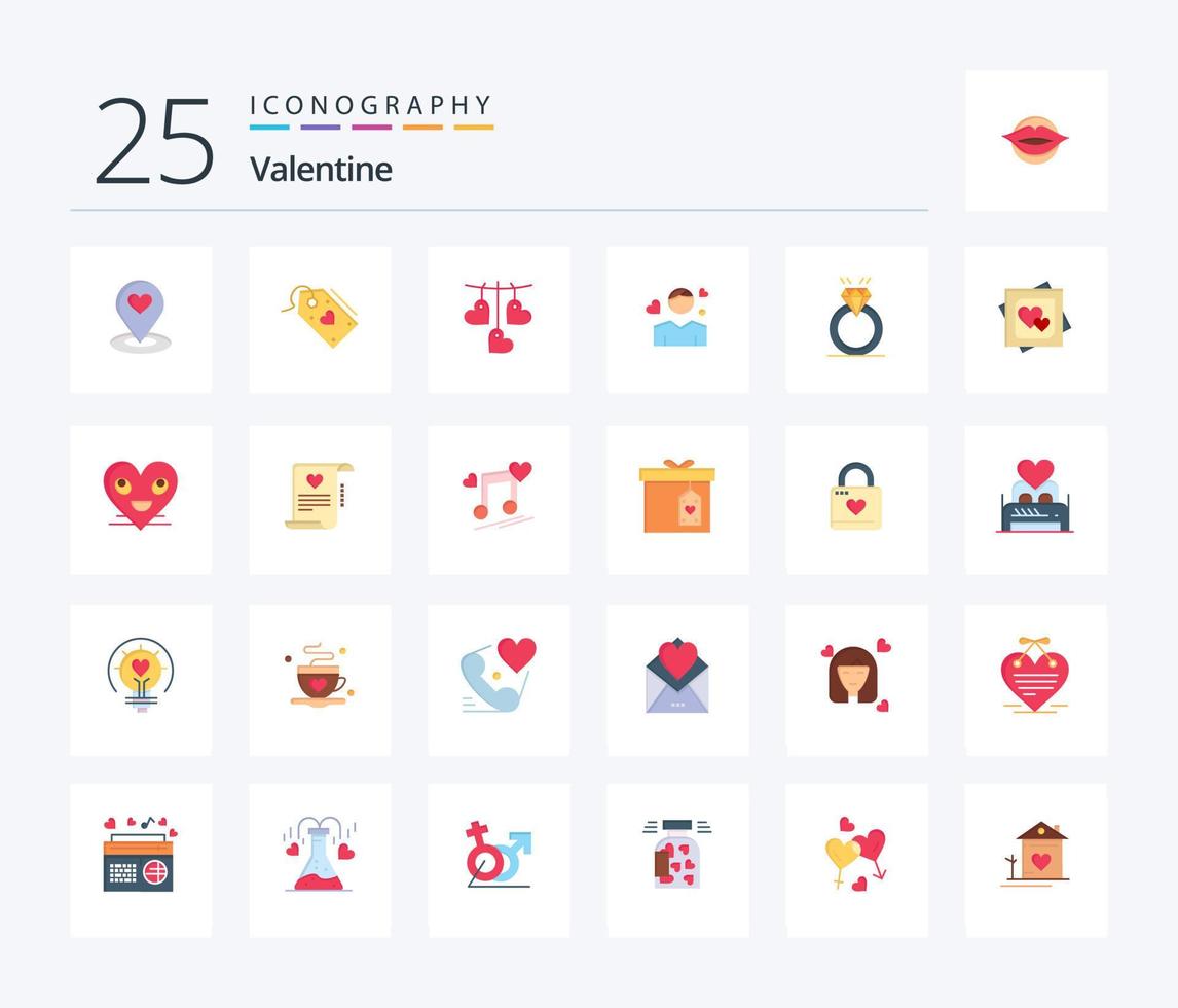 pacote de ícones de cores planas dos namorados 25, incluindo amor. dia dos namorados. Ame. namorados. desconto vetor