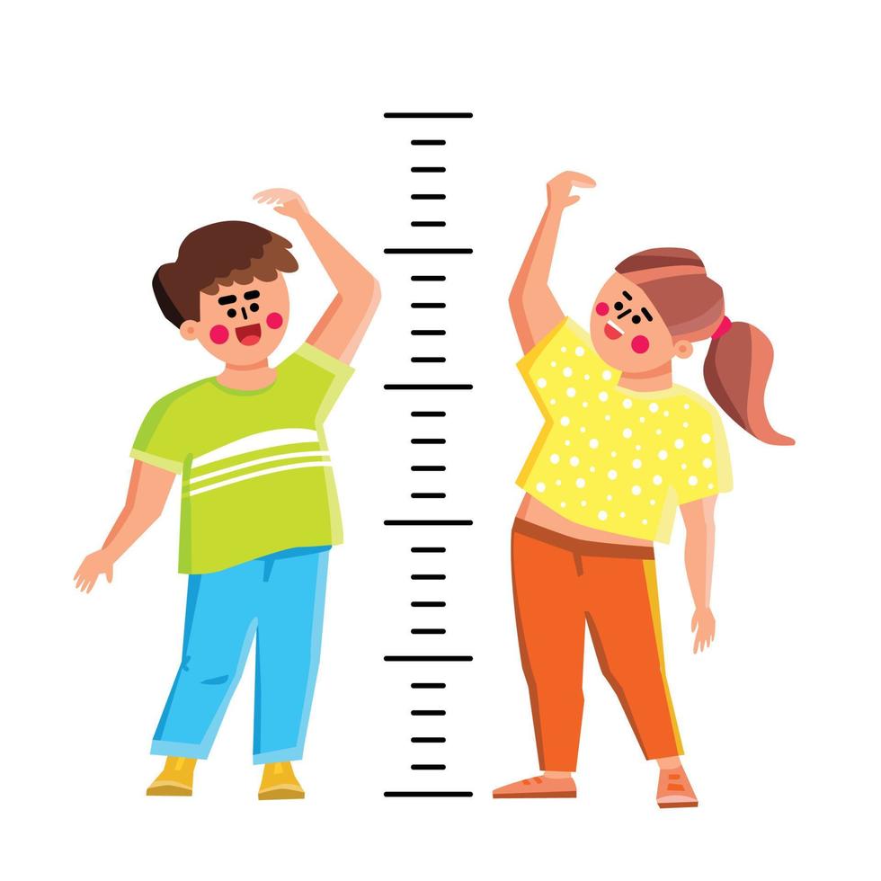 crianças medindo altura com vetor de escala de medida