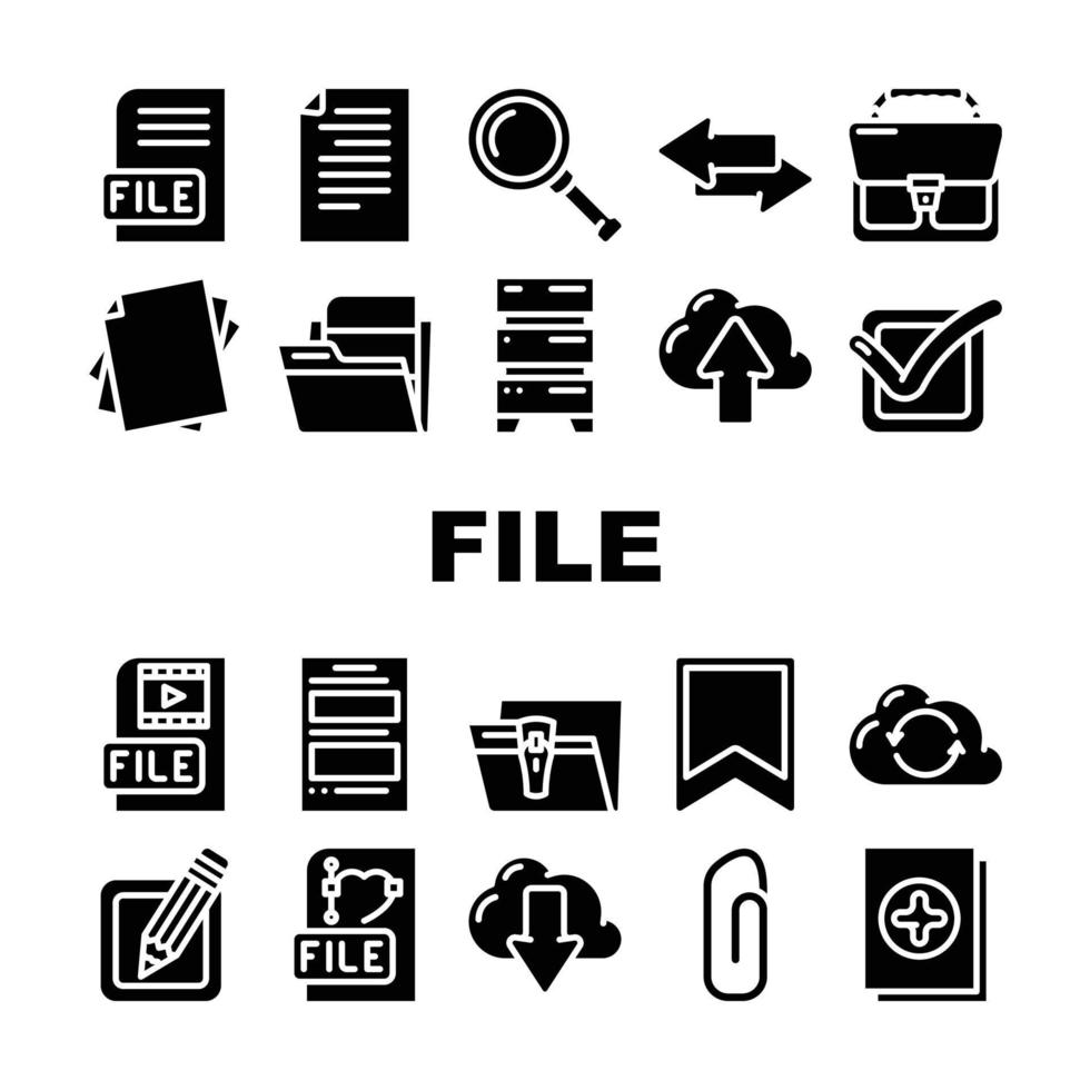 vetor de conjunto de ícones de documento digital de computador de arquivo