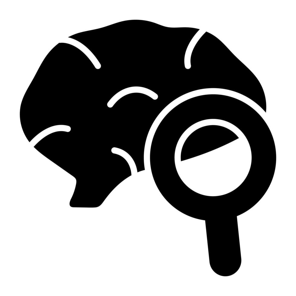 cérebro com conceito de vetor de lupa do ícone de check-up do cérebro