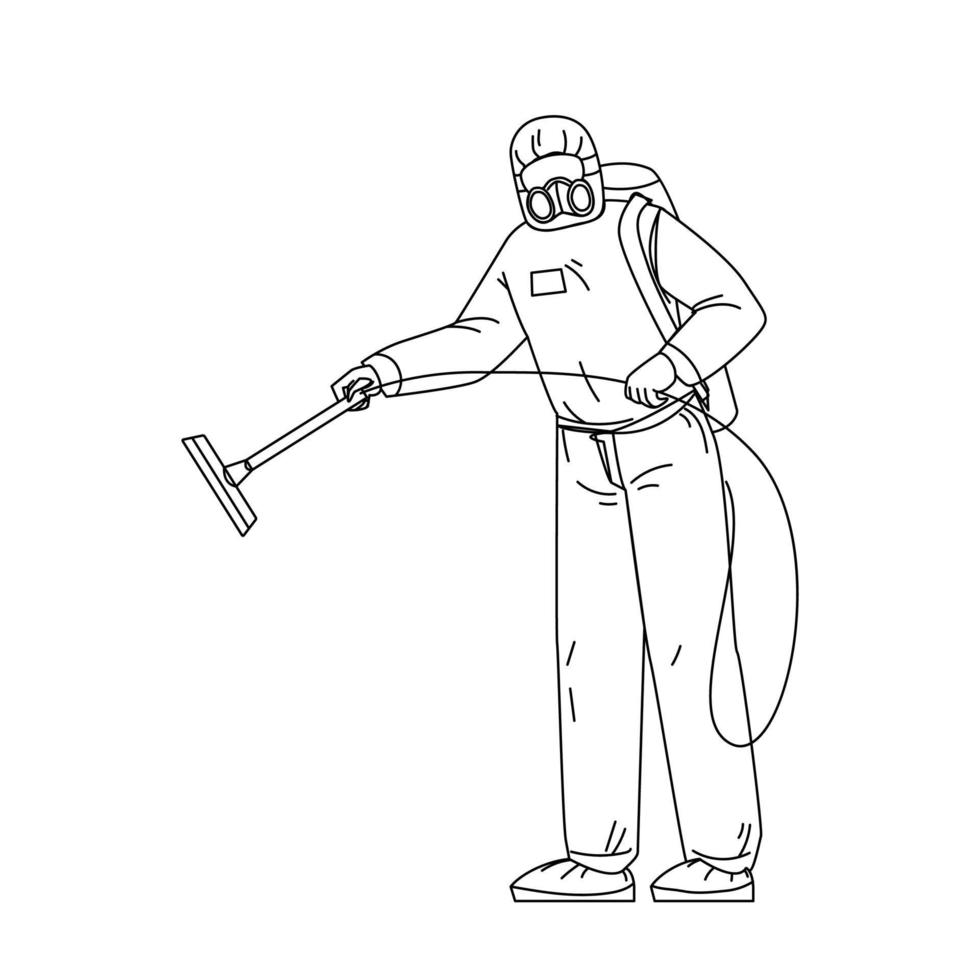homem em traje de proteção desinfetando vetor de varanda