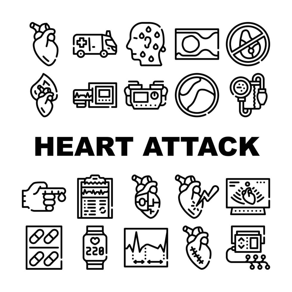 vetor de conjunto de ícones de coleção de doenças de ataque cardíaco