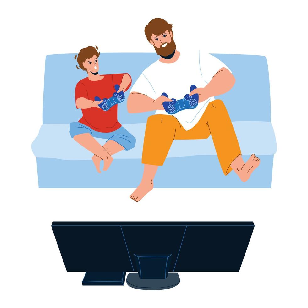 pai e filho jogando videogame juntos vetor