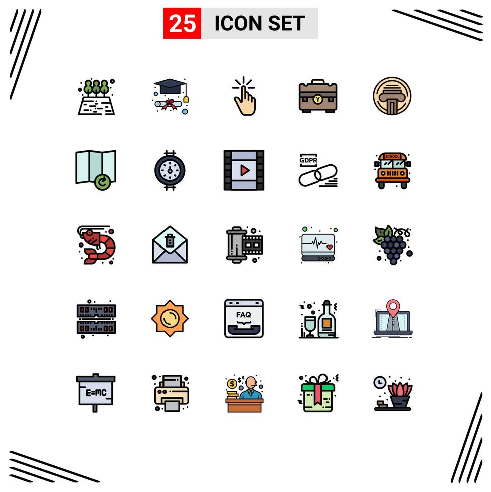 conjunto de 25 símbolos de símbolos de ícones de interface do usuário modernos para impressora, bolsa de gesto, bolsa de negócios, elementos de design de vetores editáveis