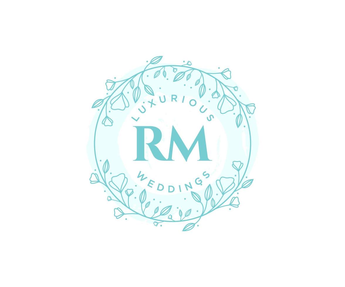 modelo de logotipos de monograma de casamento de carta de iniciais rm, modelos modernos minimalistas e florais desenhados à mão para cartões de convite, salve a data, identidade elegante. vetor