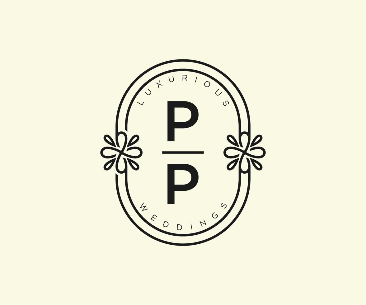 modelo de logotipos de monograma de casamento de carta inicial pp, modelos minimalistas e florais modernos desenhados à mão para cartões de convite, salve a data, identidade elegante. vetor