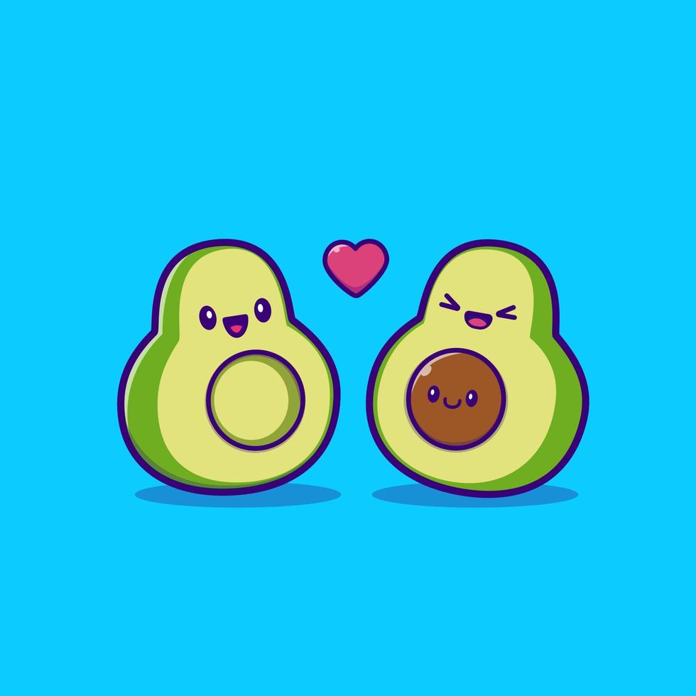 ilustração do ícone do vetor dos desenhos animados da família abacate bonito. fruta amor ícone conceito isolado vetor premium. estilo cartoon plana