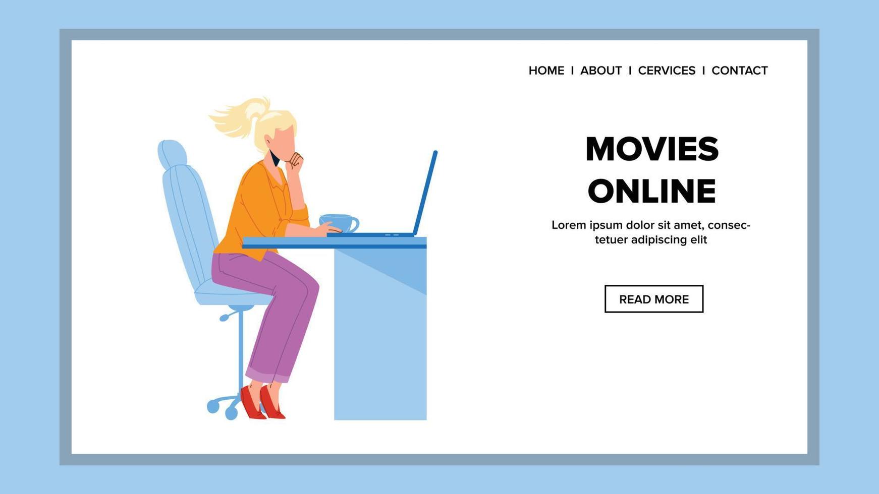 filmes online assistir garota na tela do laptop vetor