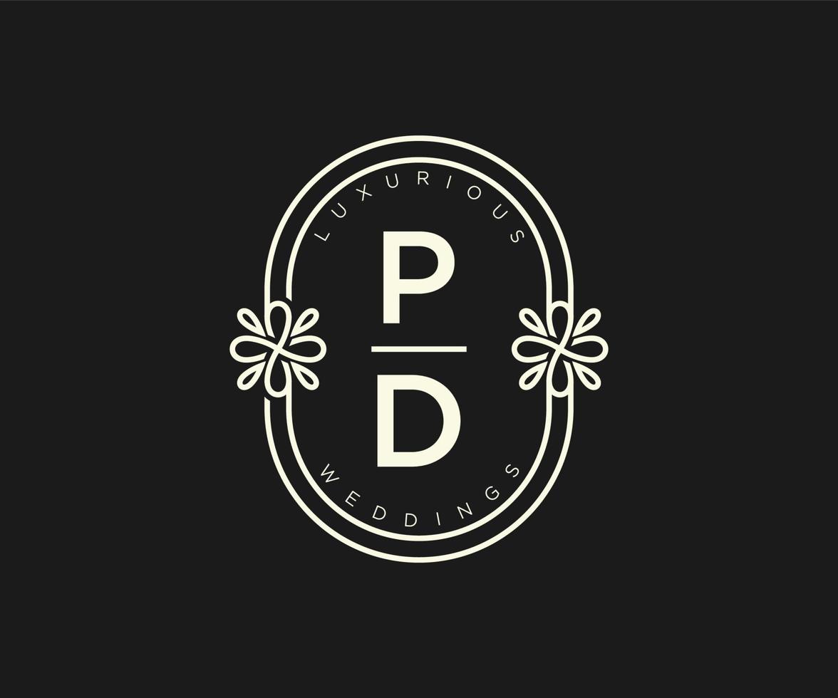 pd letras iniciais modelo de logotipos de monograma de casamento, modelos minimalistas e florais modernos desenhados à mão para cartões de convite, salve a data, identidade elegante. vetor