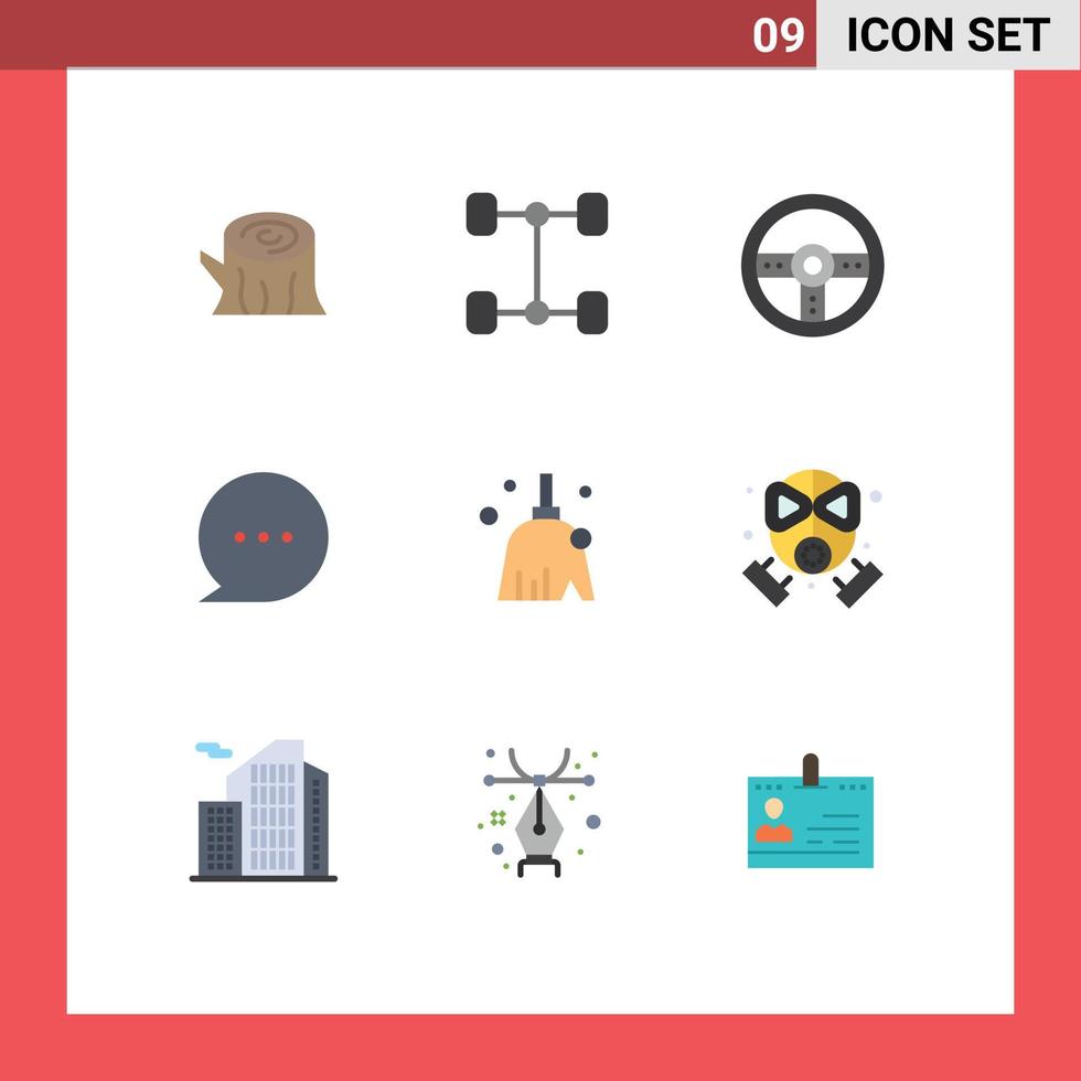 conjunto moderno de pictograma de 9 cores planas de jogo de limpeza de incêndio comentário limpo elementos de design de vetores editáveis