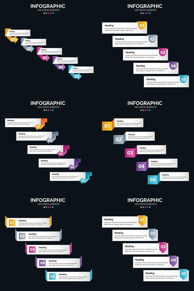 nosso pacote de infográficos vetoriais inclui 5 etapas e cronogramas vetor