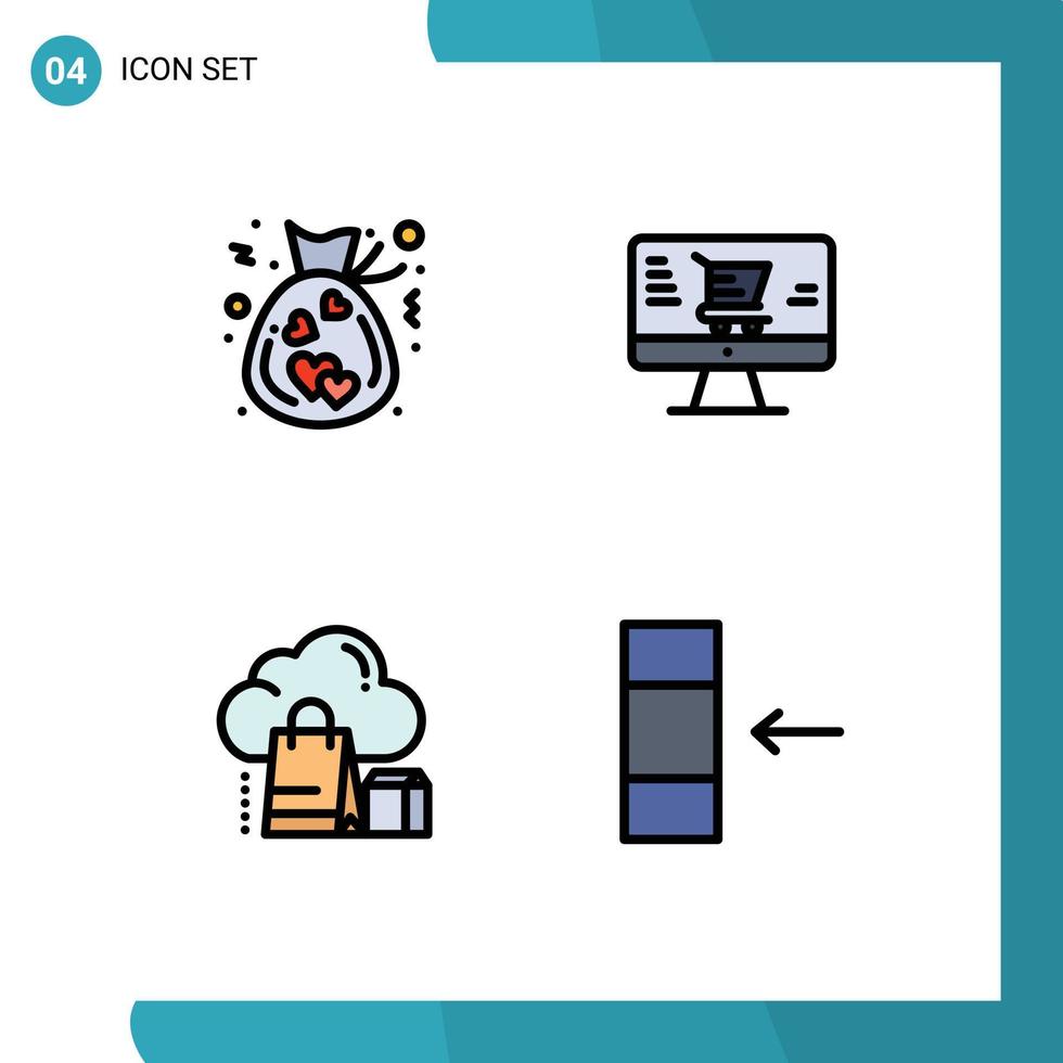 conjunto de 4 sinais de símbolos de ícones de interface do usuário modernos para bolsa de presente amor marketing on-line elementos de design de vetores editáveis