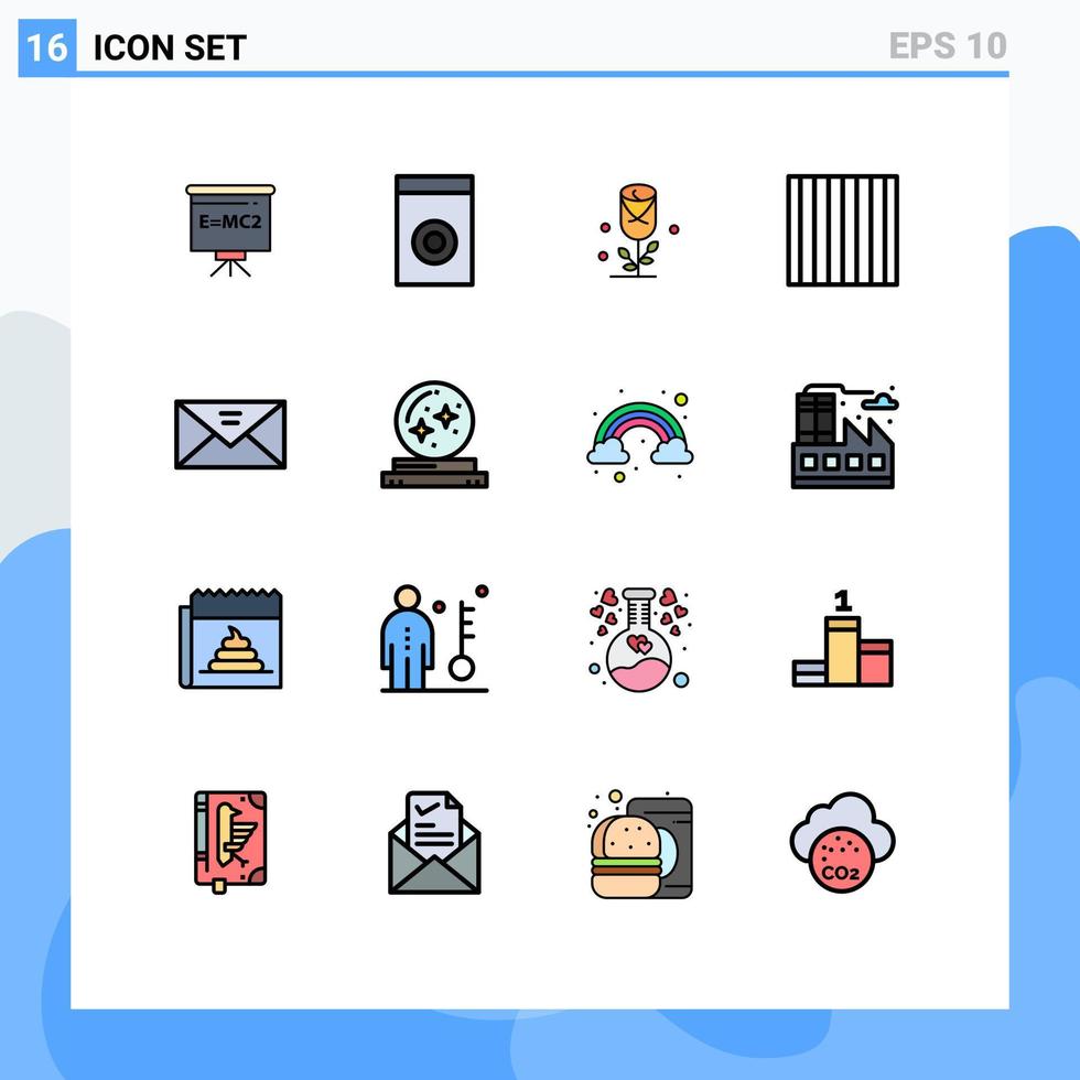 16 ícones criativos, sinais modernos e símbolos de caixa de entrada de mensagem, macarrão de envelope de amor, elementos de design de vetores criativos editáveis