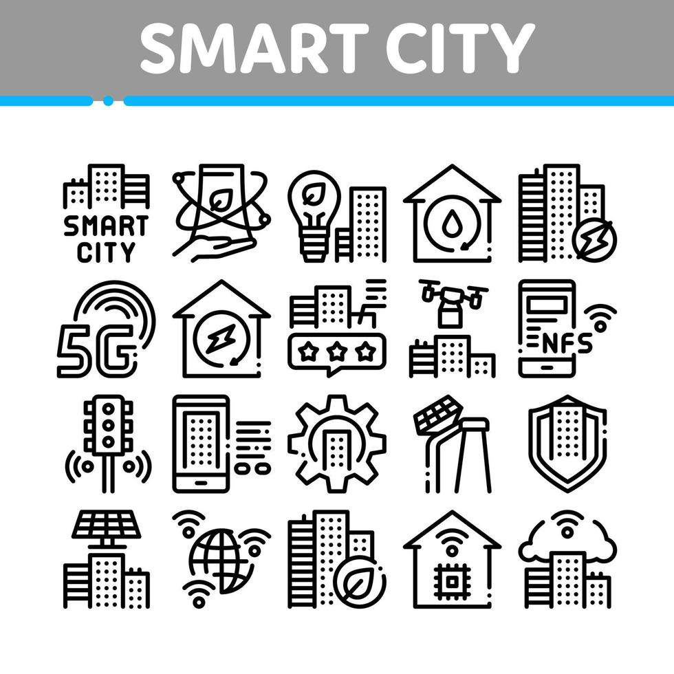 vetor de conjunto de ícones de coleção de tecnologia de cidade inteligente