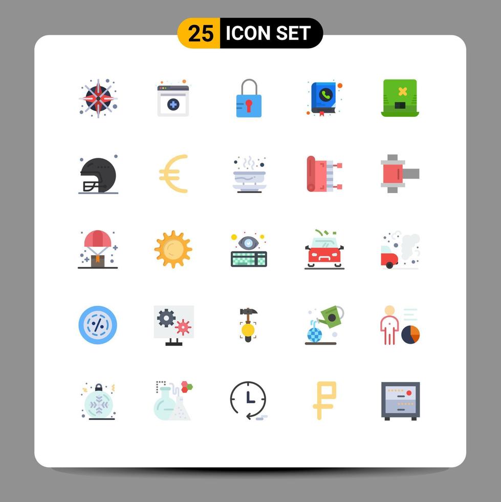 grupo de símbolos de ícone universal de 25 cores planas modernas da irlanda laptop endereço bloqueado contato elementos de design de vetores editáveis