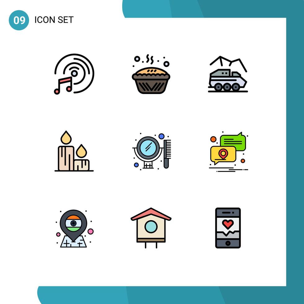 conjunto de 9 sinais de símbolos de ícones de interface do usuário modernos para beleza exploração de páscoa transporte de fogo elementos de design de vetores editáveis