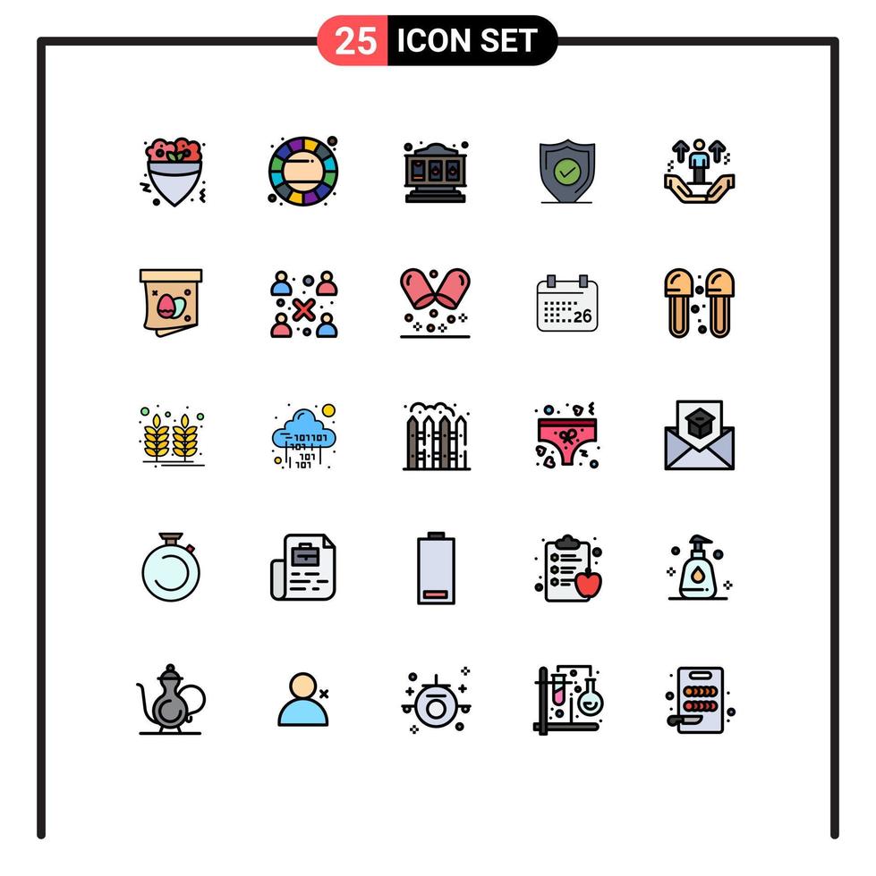 conjunto de 25 sinais de símbolos de ícones de interface do usuário modernos para o homem, máquina de caça-níqueis, proteção segura, elementos de design de vetores editáveis