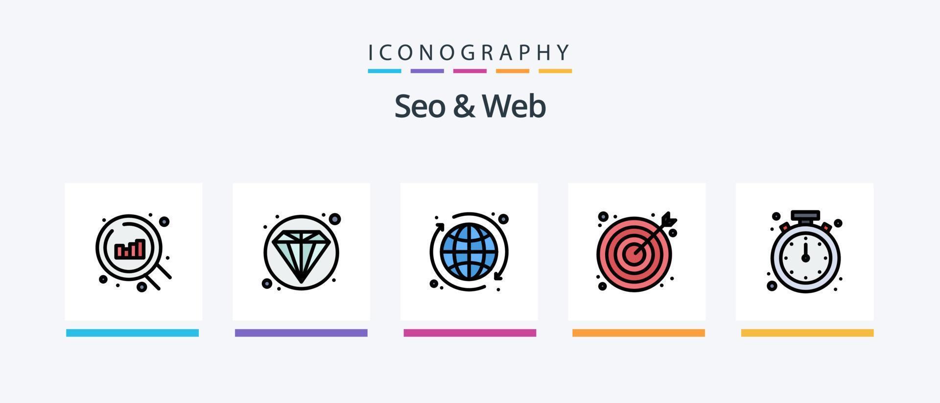 seo e web line cheio de 5 ícones incluindo . globo. gráfico. rede. menor. design de ícones criativos vetor