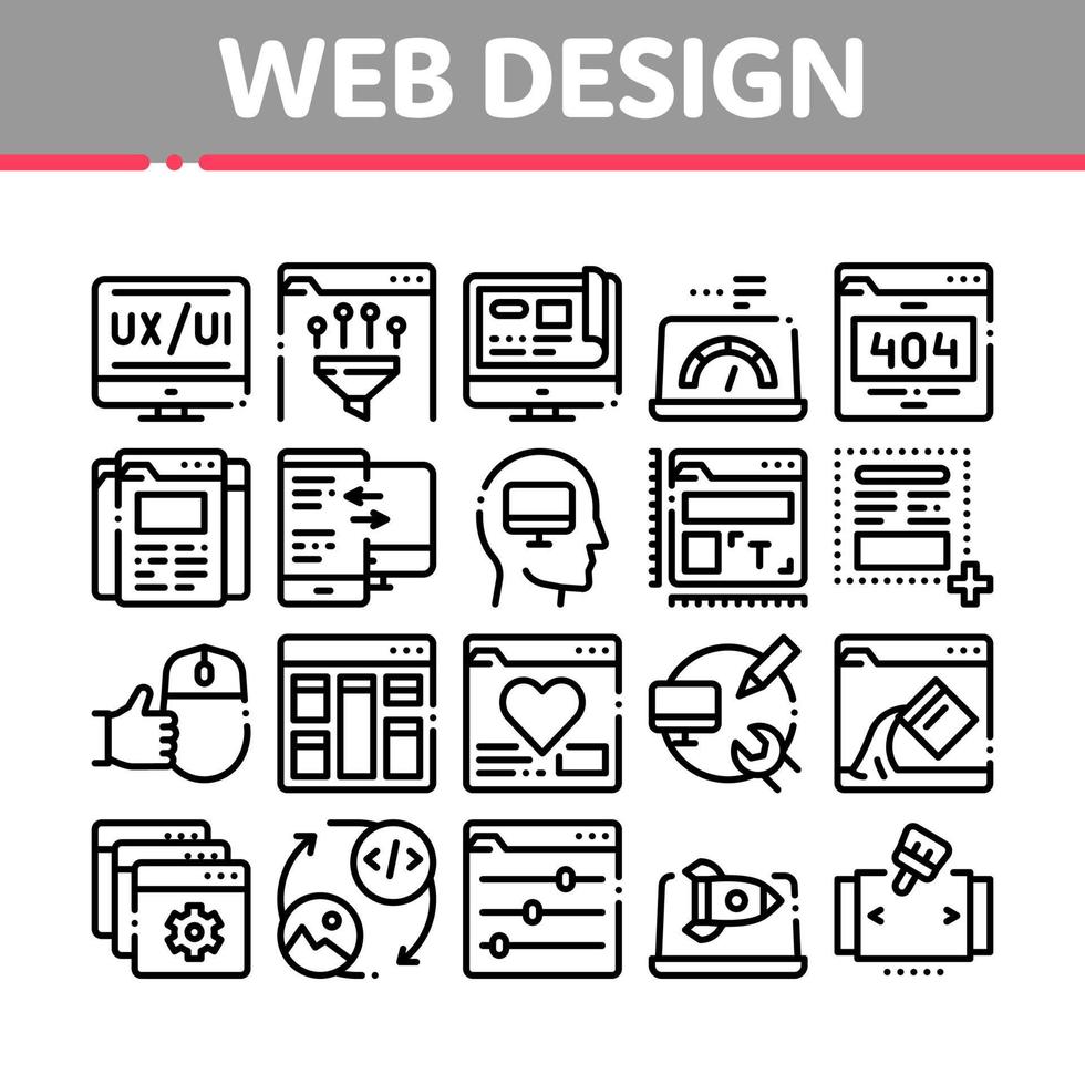 vetor de conjunto de ícones de coleção de desenvolvimento de design web