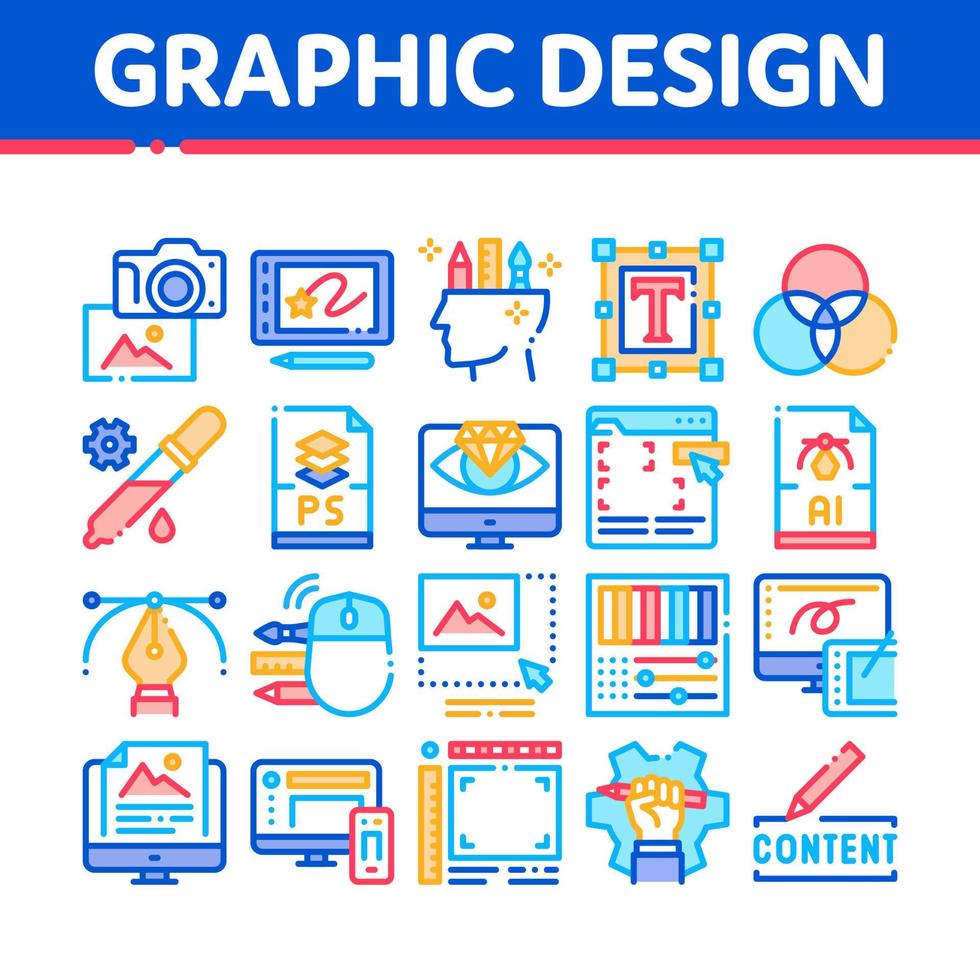 vetor de conjunto de ícones de design gráfico e criatividade