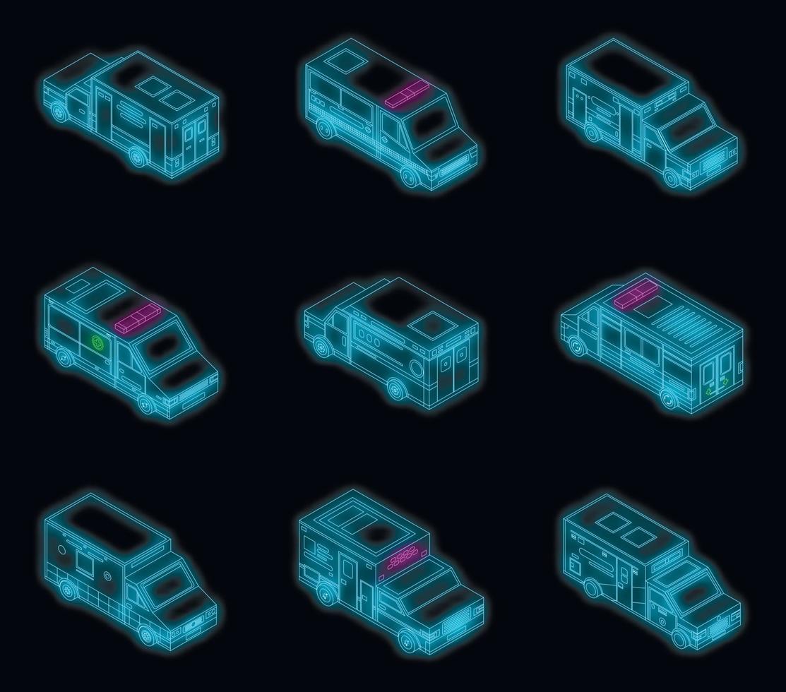 ícones de ambulância definir vetor neon