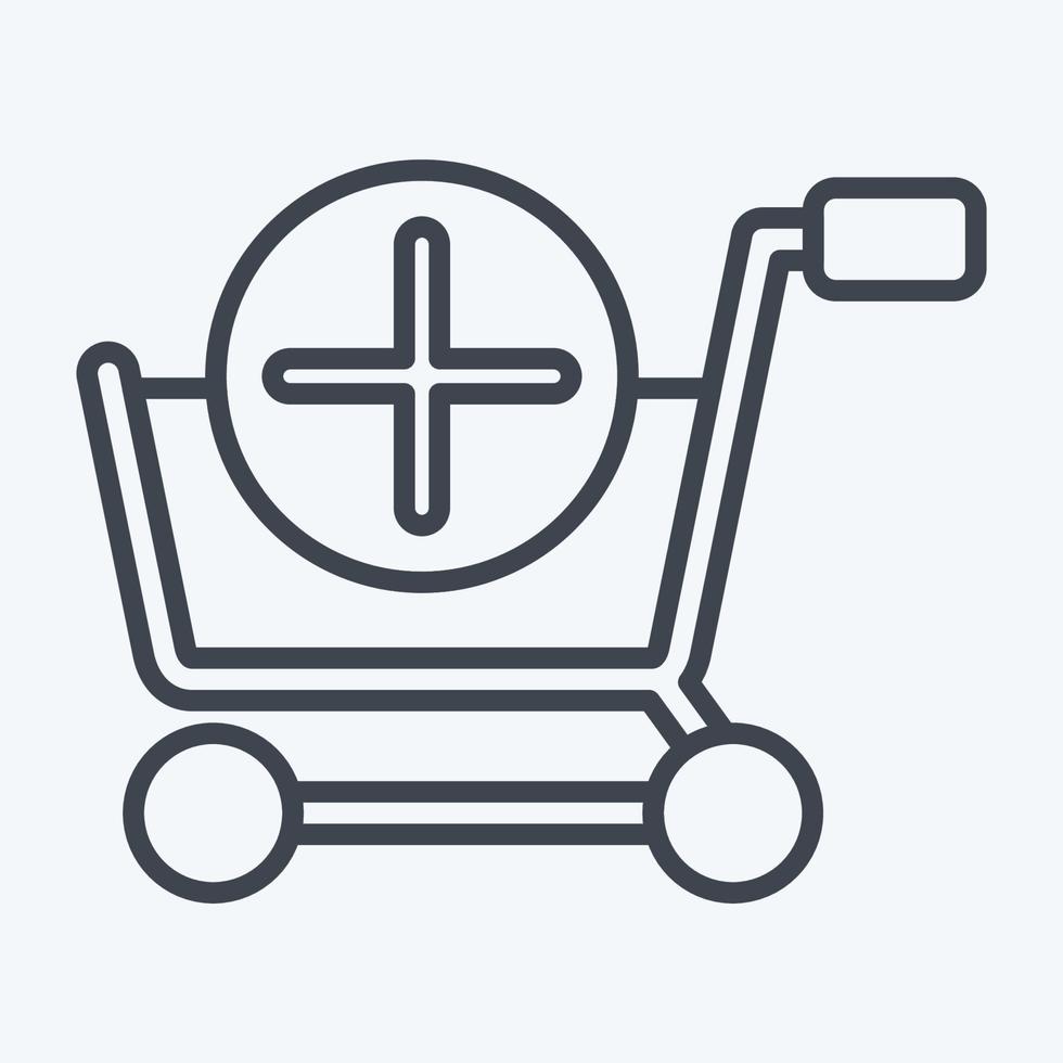 adicionar ícone. relacionado ao símbolo da loja online. estilo de linha. ilustração simples. fazer compras vetor