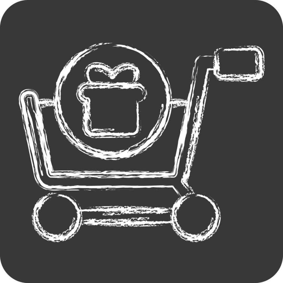 ícone comprar com presente. relacionado ao símbolo da loja online. estilo giz. ilustração simples. fazer compras vetor