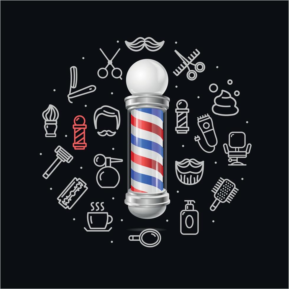 conceito de barbearia com poste de barbeiro 3d detalhado realista. vetor