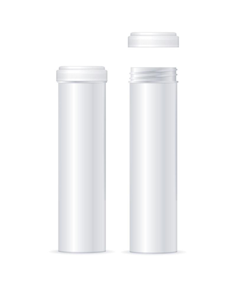 conjunto de garrafa de tubo de comprimido de pílulas brancas 3d realista detalhado. vetor