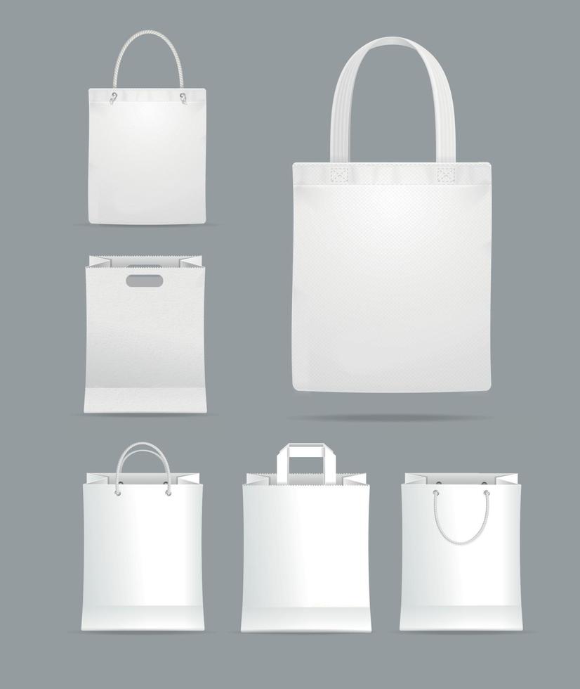 conjunto de sacola de compras 3d detalhado realista. vetor