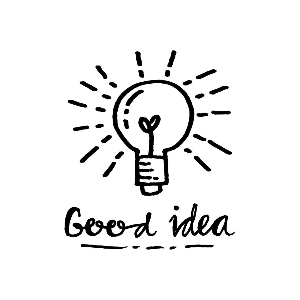 doodle ícone de lâmpada desenhada de mão com o conceito de ideia. solução. isolado no fundo branco. ilustração vetorial vetor