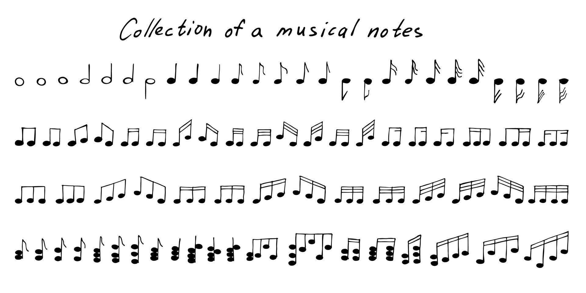 conjunto de rabiscos de notas musicais. símbolo musical desenhado à mão. elementos para impressão, web, design, decoração, logotipo vetor